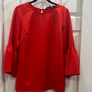 Du Jour Vibrant Red Blouse with Bell Sleeves